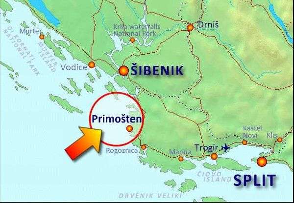 Map showing Primosten, Sibenik, Rogoznica, Trogir and Split just to give you an idea about where they are normally located.
